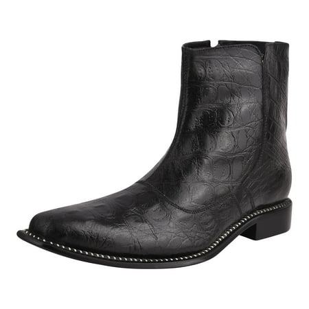 

LIBERTYZENO Mens Leather Boots Ankle Length Winter Fashion Boots Black