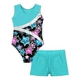 thumbnail image 4 of iixpin Kids Girls 2 Piece Dance Outfits Printed Gymnastic Leotard with Athletic Short Dancewear Tracksuit Swimsuit Blue Green 12, 4 of 7