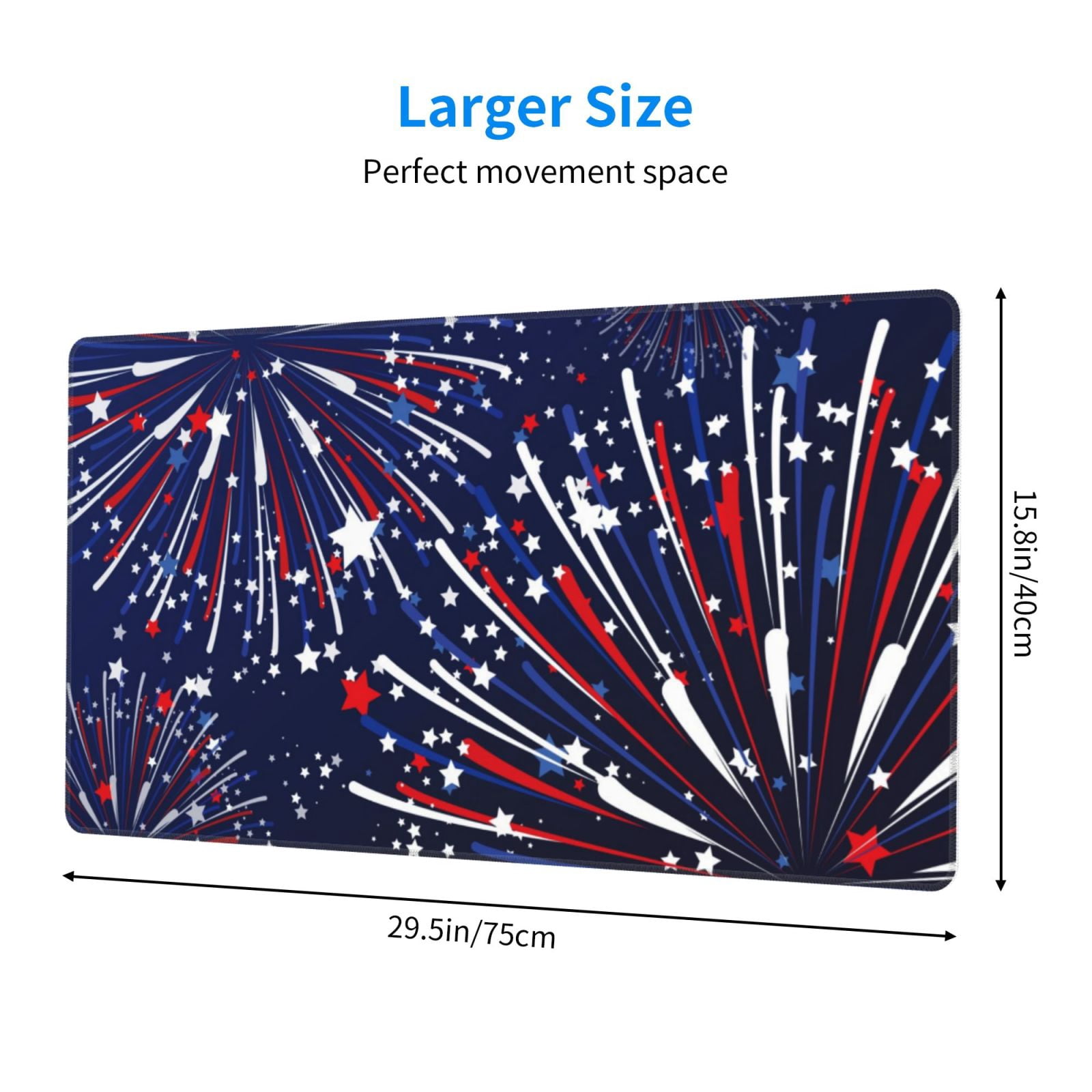 Rateoe Red White Blue Fireworks 1 Print Mouse Pad - Extended Large Gaming Mousepad,Non-Slip Stitched Edge,16x29.5 Inch