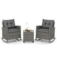 thumbnail image 2 of Costway 3 PCS Patio Wicker Rocking Set with Tempered Glass Table & Soft Cushions Outdoor Gray, 2 of 10