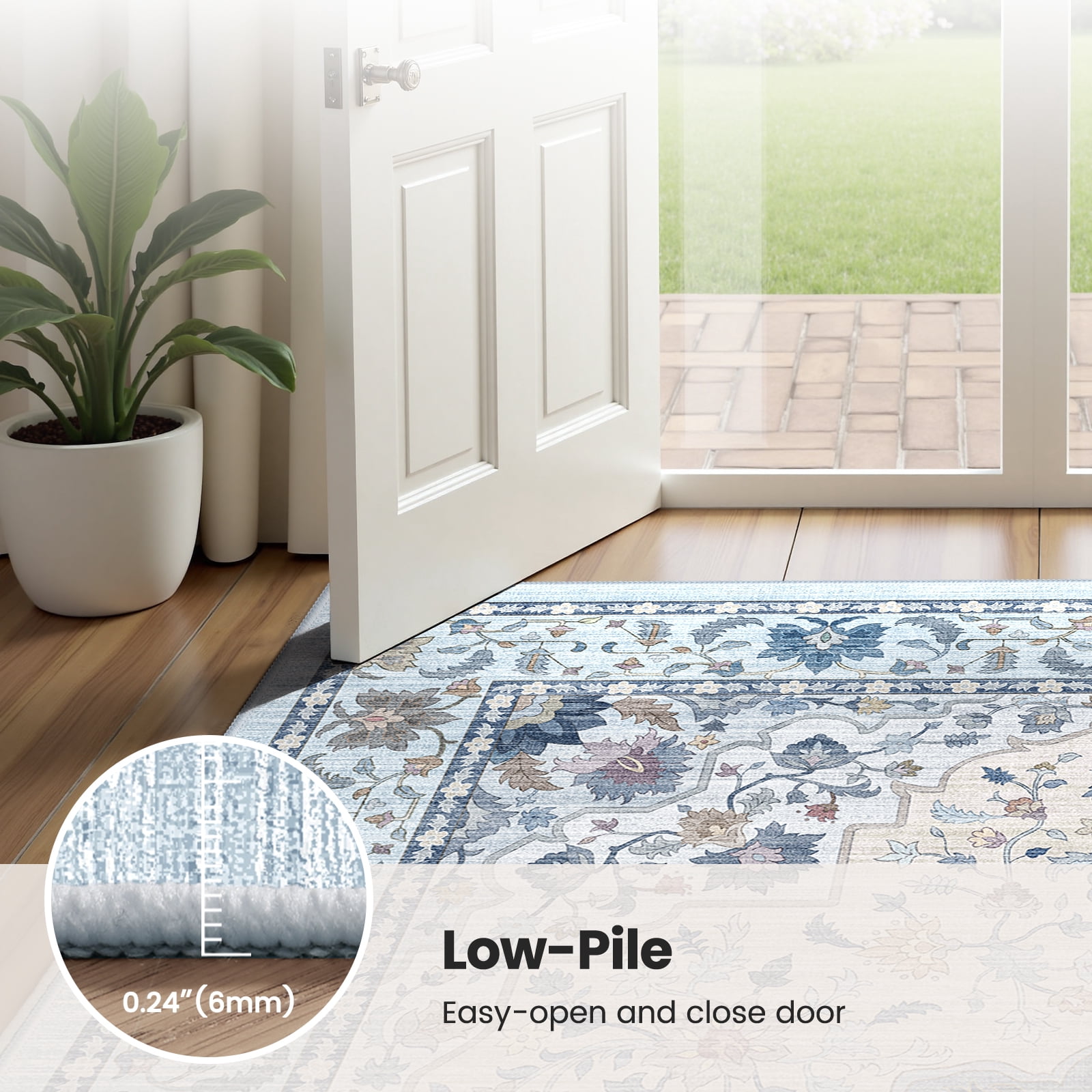 CHITOOMA 5'x7' Area Rugs for Living Room, Boho Machine Washable Stain Resistant Non-Shed Carpet, Floral Area Rug with Non-Slip Backing for Bedroom, Dining Room, Dorm, Office