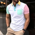thumbnail image 2 of WREESH Men's Patchwork Henley Shirts Casual Short Sleeve T-Shirt with Color Blocking and Button Detail a Trendy Turn Down Collar Top for Men White, 2 of 9