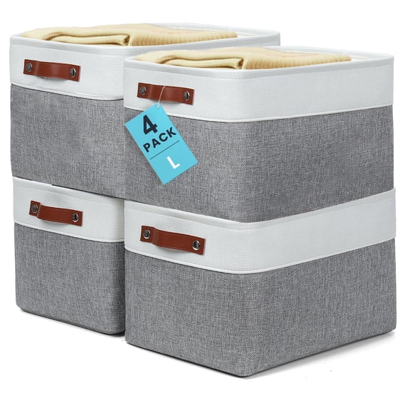 TIJITY 4 Pack Large Fabric Storage Baskets Set, Closet Storage Bins for Shelves, Foldable Canvas Baskets for Organizing, Clothes, Home, Office (15.7"x12"x9.8")