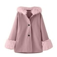 thumbnail image 3 of Mercatoo Girls Wool Blend Solid Color Dress Coat Kids Toddler Faux F𝐮r Hood Button Down Outwear Winter Toddler Girl Fall Jacket, 3 of 9