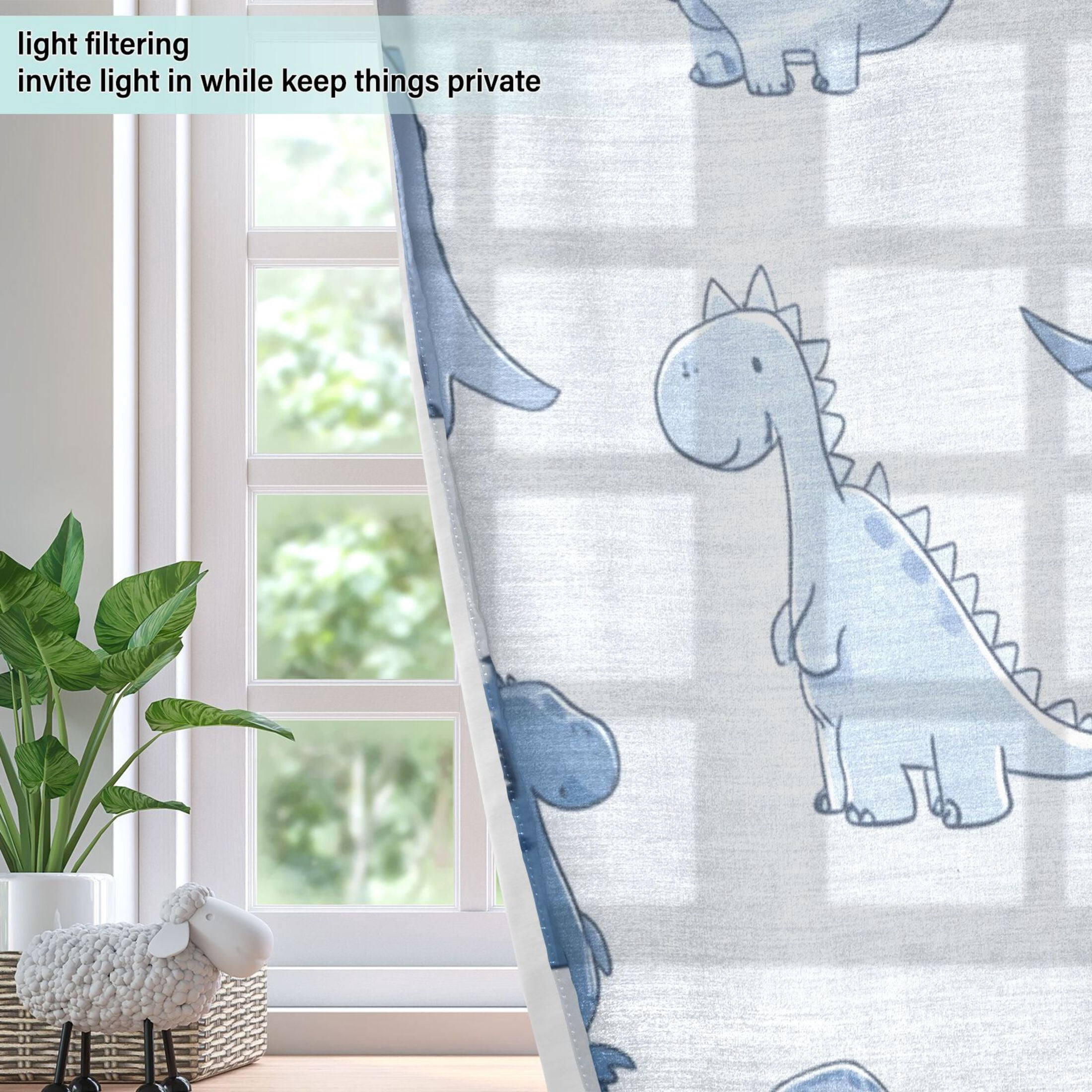 2 Panels Set Blackout Curtains Thermal Insulated Sun Protection Room Darkening Drapes for Bedroom Cute Blue Dinosaurs