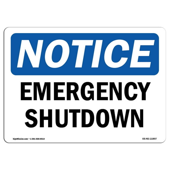 OSHA Notice Sign - Emergency Shutdown | Decal | Protect Your Business, Construction Site, Warehouse & Shop Area |  Made in the USA