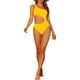 thumbnail image 2 of Traje de baño de una pieza para mujer, bañador monokini amarillo con corte asimétrico en la cintura, talla grande, 2 of 5