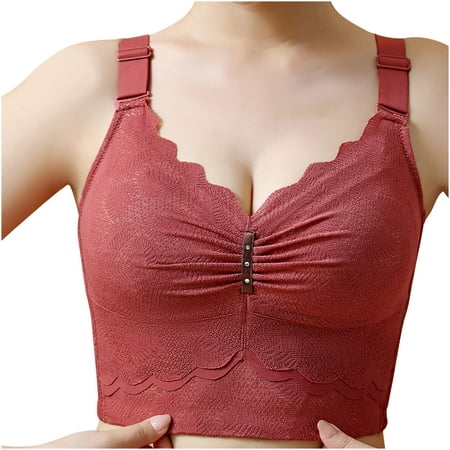 

RYRJJ Clearance Women s Pure Wireless Lace Longline Bralette Lightly Lined Wirefree Unpadded Full-Coverage Minimizer Comfort Everyday Bra(Red M)