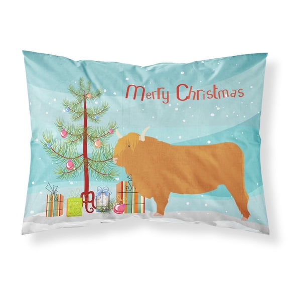 Carolines Treasures BB9187PILLOWCASE Highland Cow Christmas Fabric Standard Pillowcase Teal Standard multicolor