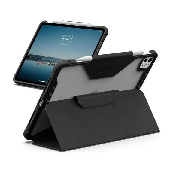UAG iPad Pro 11" 6th Gen 2025 M5 5th Gen 2024 M4 Case A3357 A3358 - Rugged Folio Protective Cover with Multi-Angle Adjustable Stand and Pencil Holder Plyo LT Ice/Black