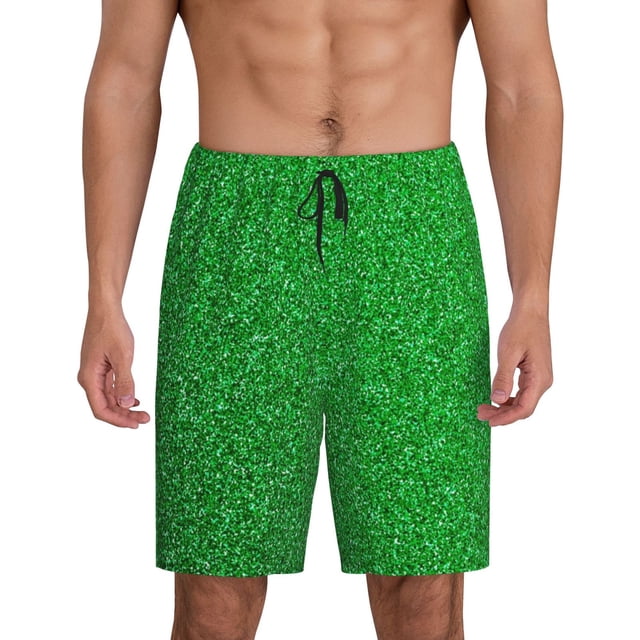 Fotbe Green Sparkling Shiny Pantalones Cortos de Pijama para Hombre, Ropa de Dormir, Pantalones de Pijama Cortos para Hombre-Large