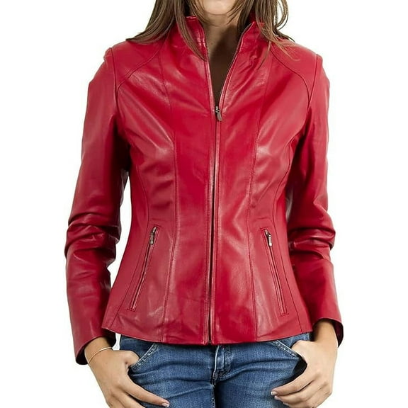 Women's Genuine Lambskin Leather Jacket Motorcycle Biker Leather Jacket W028