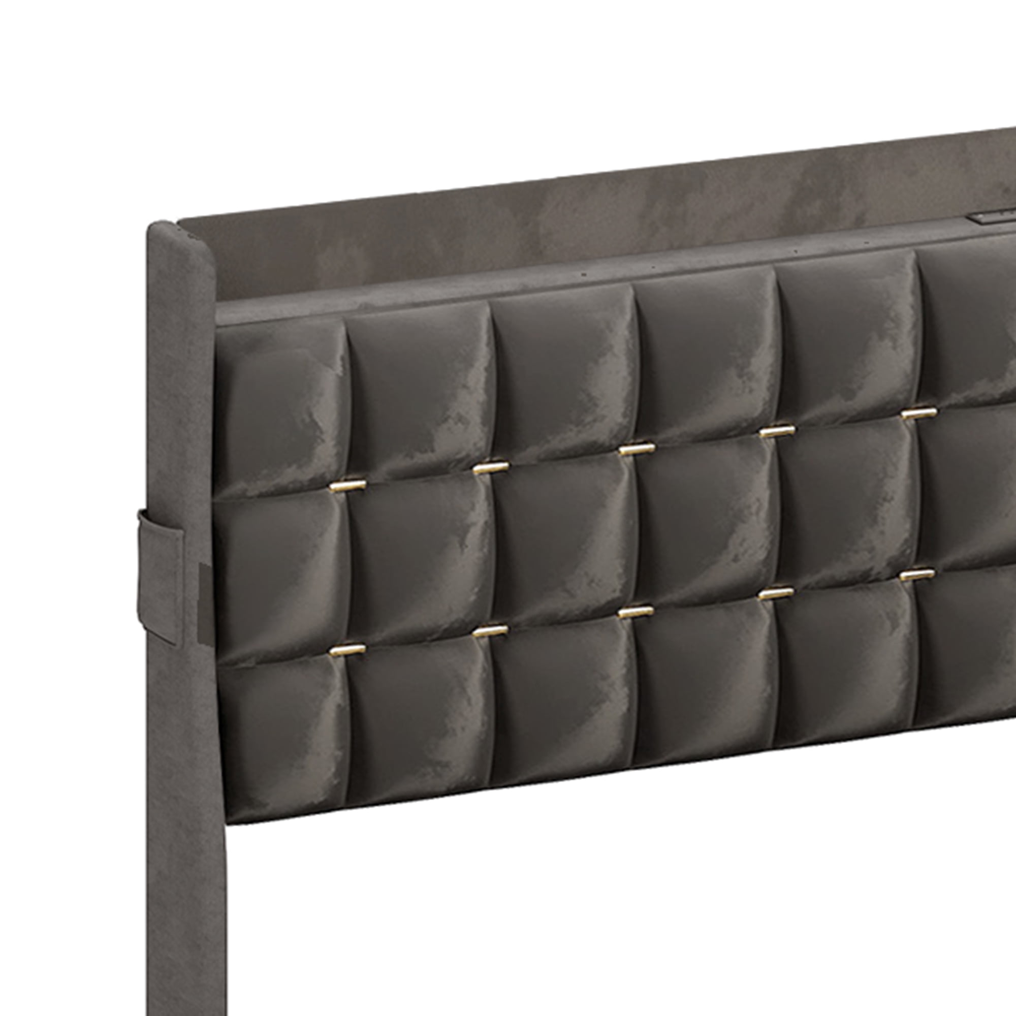 Uforic Upholstered Bed Frame with Charging Station & Drawers, King Size Bed Frame with LED Lights, Gray