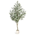 thumbnail image 1 of 7ft de altura faux olive tree - realistic artificial olive tree con natural wood trunk y lifelike fruits, uv resistant, potted para home, oficina, y sala de estar indoor decor, 1 of 7