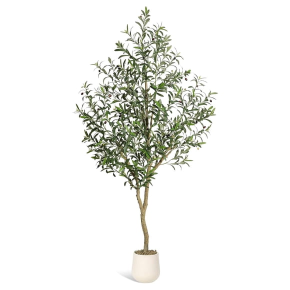Bingirl 7FT Tall Faux Olive Tree - Realistic Artificial Olive Tree with Natural Wood Trunk and Lifelike Fruits, UV Resistant, Potted for Home, Office, and Living Room Indoor Decor