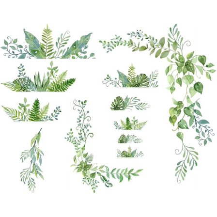 2 Sheets/Set Green Plants Wall Decals Flowering Vine Branches Leaves Wall Sticker Removable Vinyl Art Mural Decals for Living Room Bedroom Balcony Corridor Window TV Wall Florist