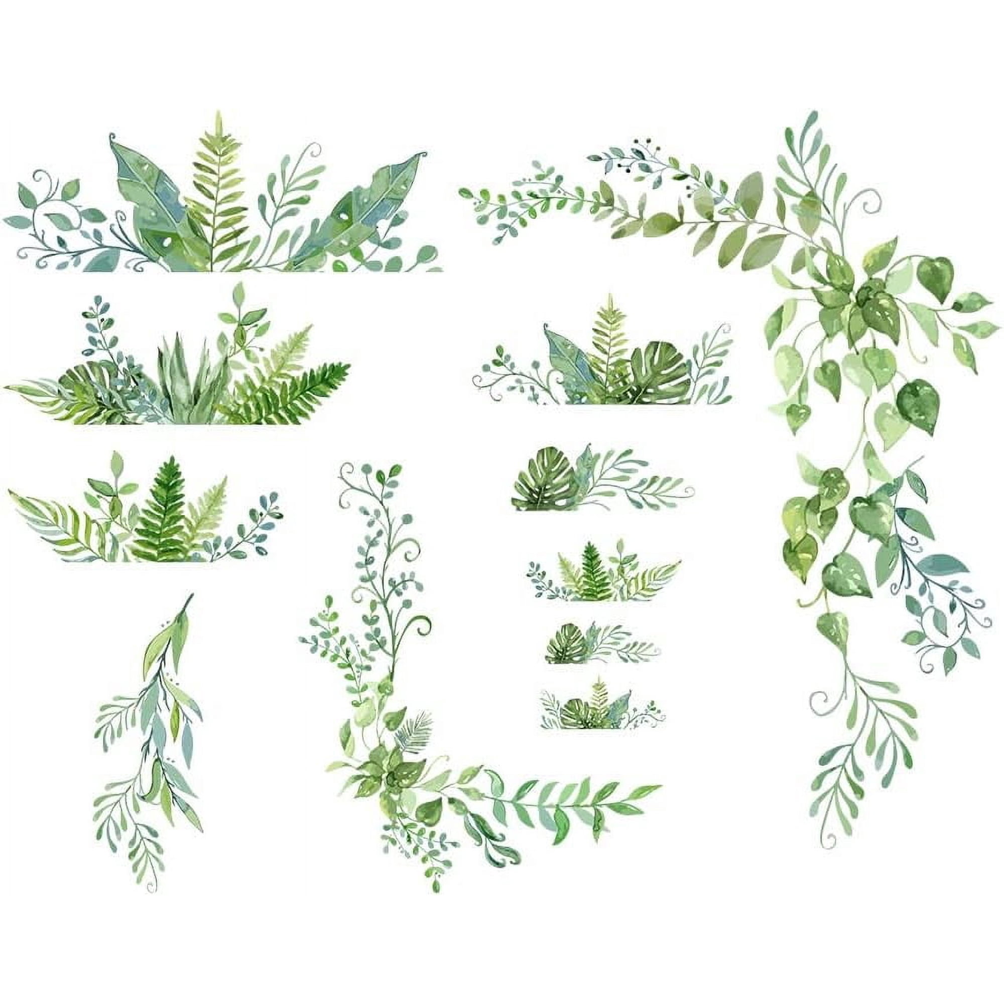 2 Sheets/Set Green Plants Wall Decals Flowering Vine Branches Leaves Wall Sticker Removable Vinyl Art Mural Decals for Living Room Bedroom Balcony Corridor Window TV Wall Florist