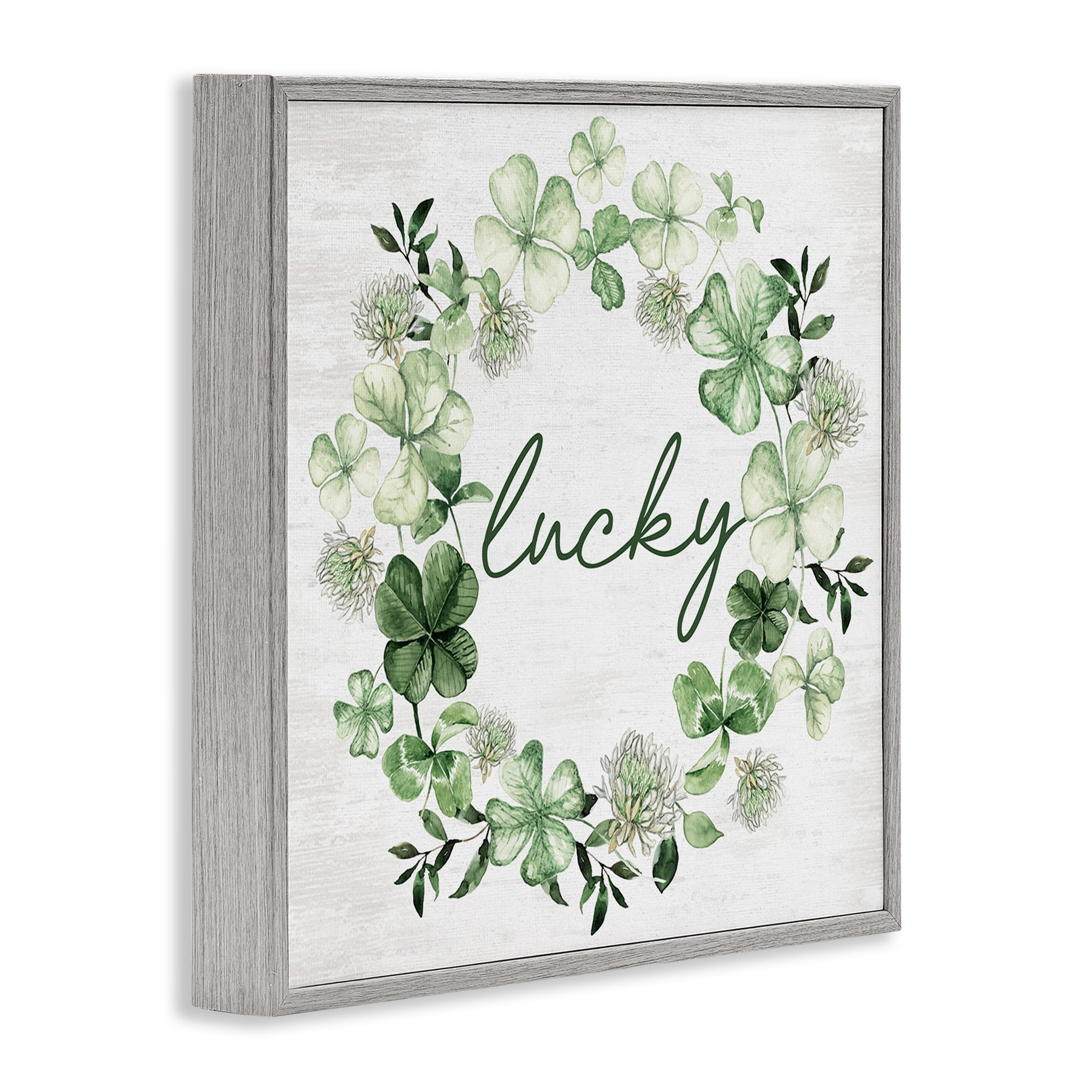 Stupell Industries Lucky Clover Wreath Botanical & Floral Painting Gray Framed Art Print Wall Art, 17 x 17