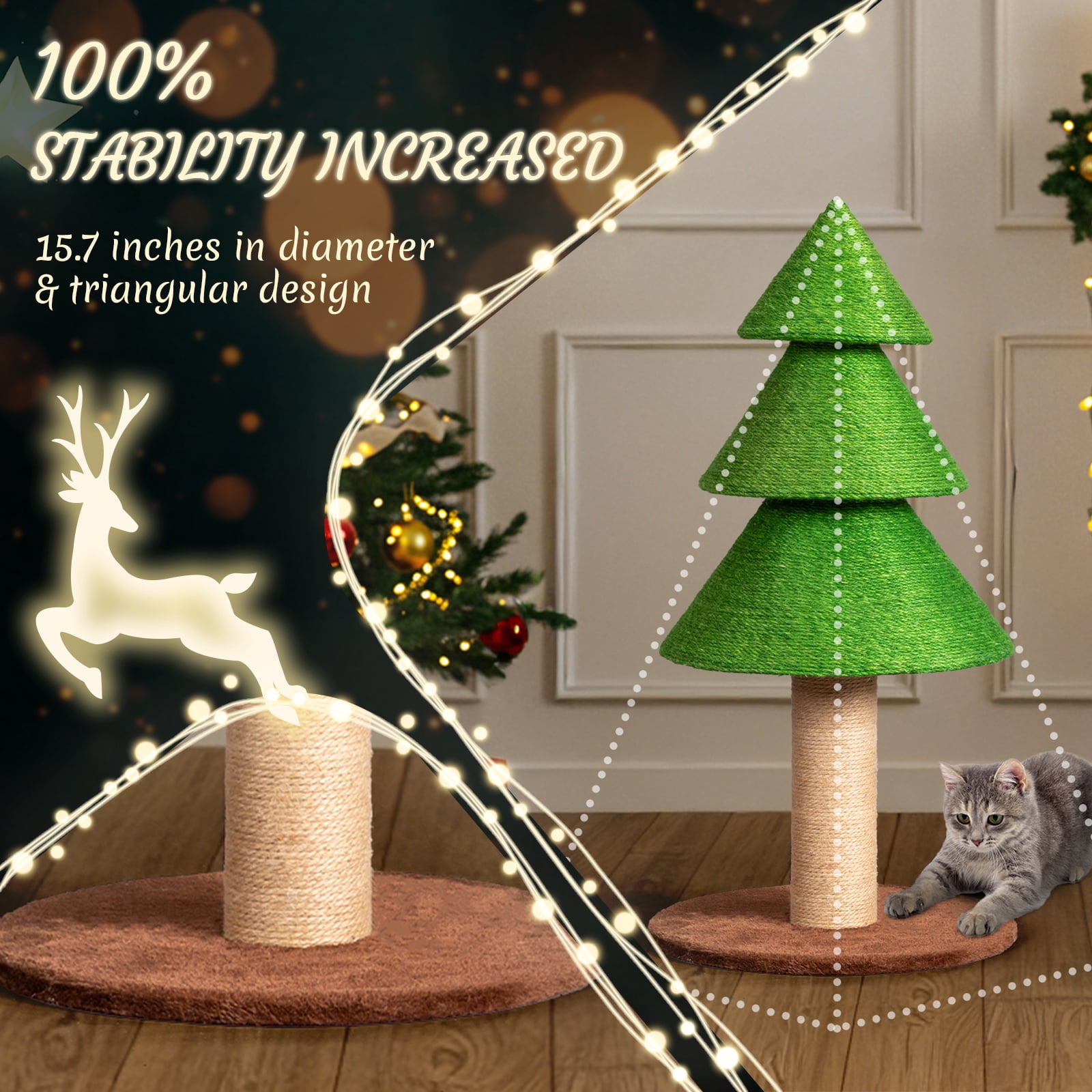 Zimtown Large Christmas Tree Cat Scratching Post, 31.5-Inch Tall Sisal Scratcher for Indoor Cats, with Toy Ball, Green