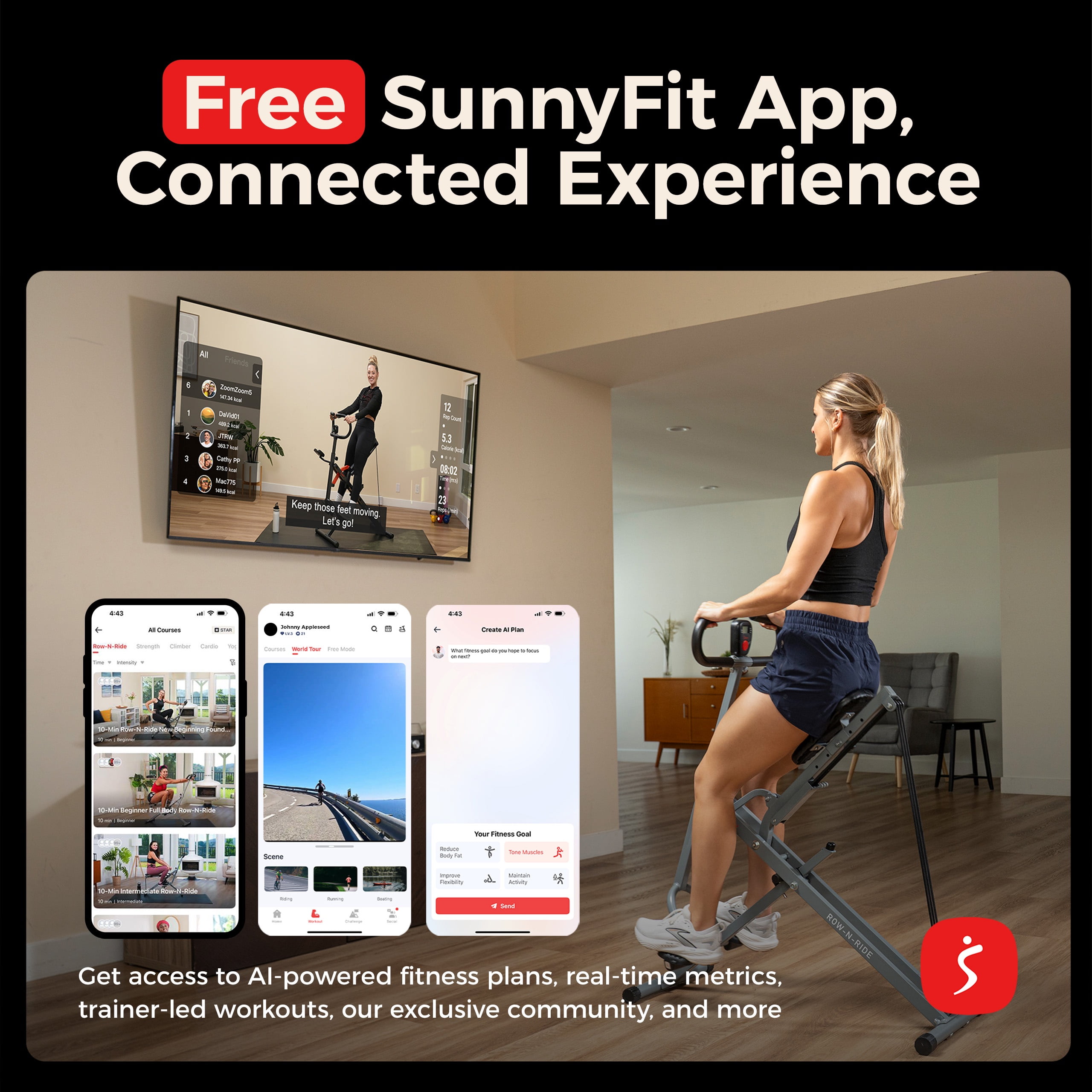 Sunny Health & Fitness Squat Assist Row-N-Ride Trainer, Adjustable 