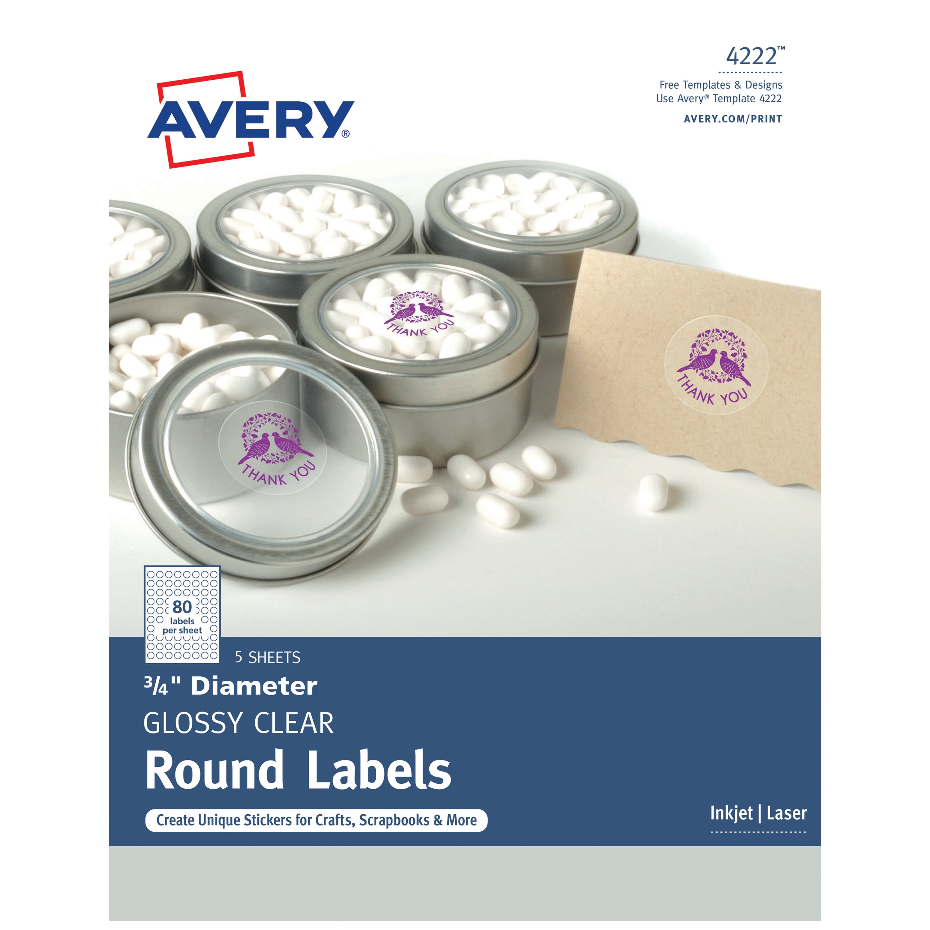 Avery Glossy Clear Round Labels Sure Feed 3 4 400 Labels 4222 