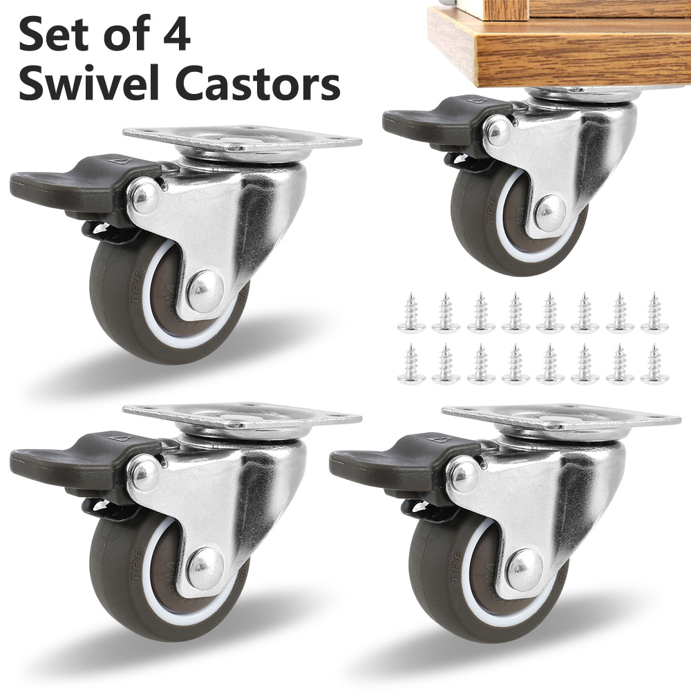 4Pcs Heavy Duty Swivel Caster Wheels Trolley Furniture Castor Full Lock Brake