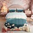 thumbnail image 2 of Manfei Flat Fuji Cherry Queen Comforter Set for Home, Pastel Nature Bedding Comforter Set for Office, Teal Pink White, Black Reversible 3pcs, 1 Comforter and 2 Pillowcases, 2 of 6