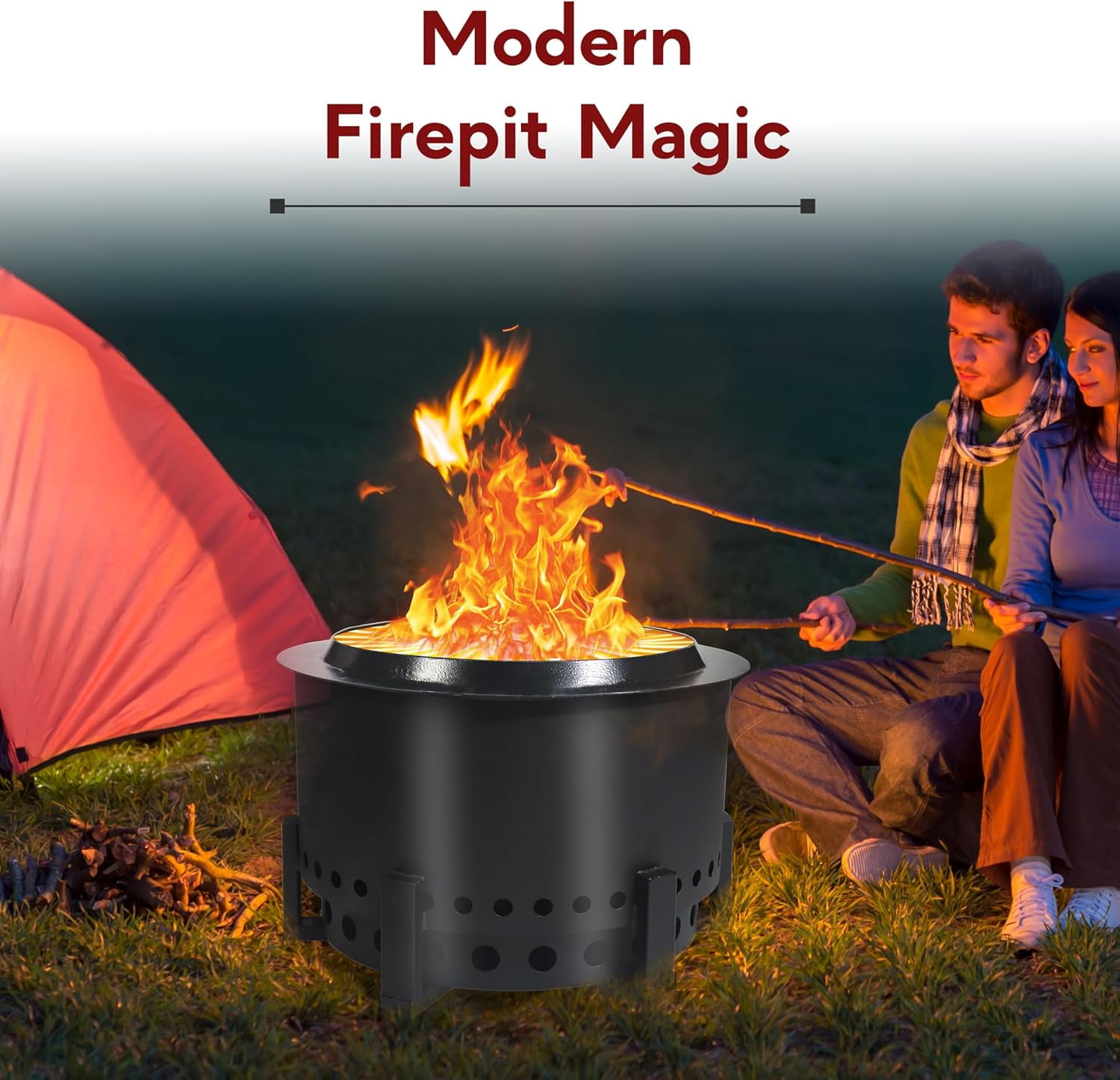 Portable Smokeless Fire Pit 21.6 Inch - Fire Pit with Innovative Airflow System - Durable Carbon Steel Bonfire for Outside Experience