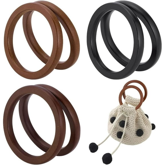 6pcs Wooden Flat Round Bag Handles 3 Colors Decorative Purse Handles 4.5 inch Ring Handbag Purse Handle Replacement for DIY Handmade Woven Bags Purses Handbags Totes Making