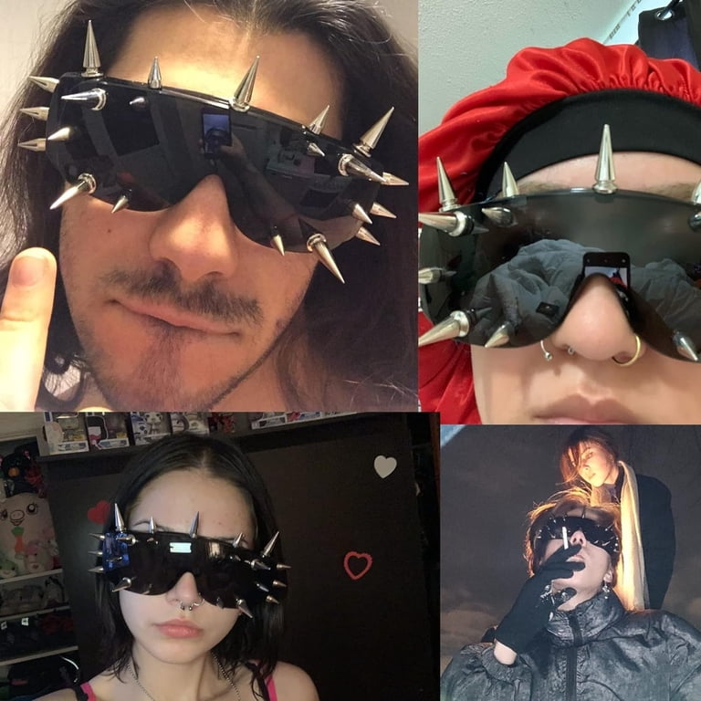 Punk Rocker Large Shield Spike Fashion Sunglasses with UV400 Protection Amazon.com: PLOPLO Punk Rocker Large Shield Spike Fashion  main image 2