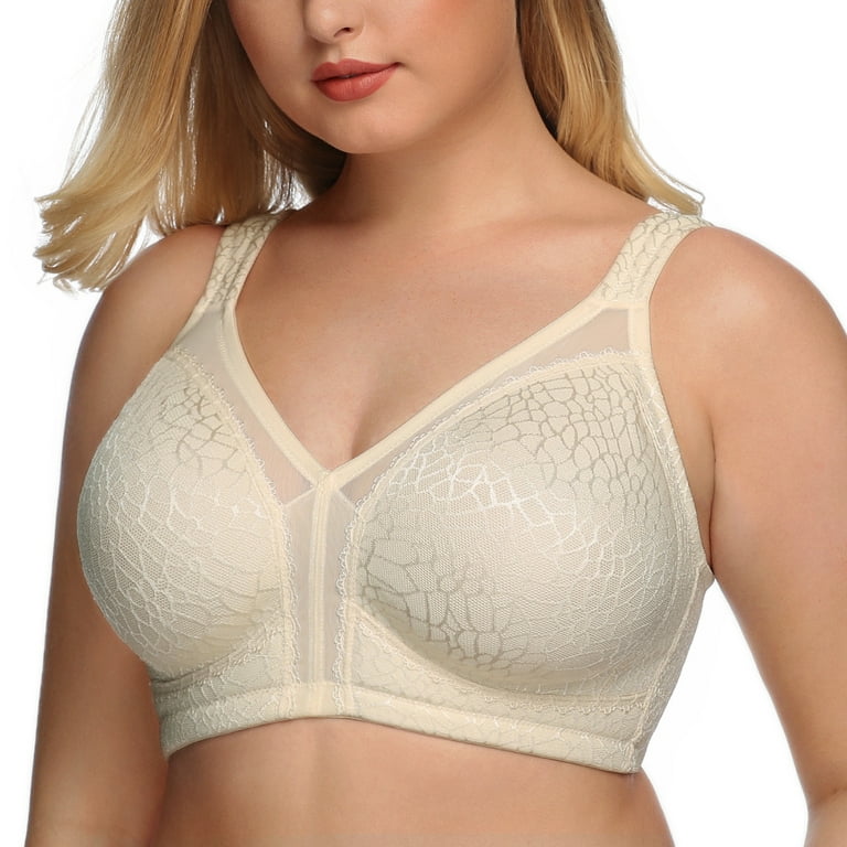 Exclare Women's Plus Size Comfort Full Coverage Double Support Unpadded  Wirefree Minimizer Bra (36DD, Beige