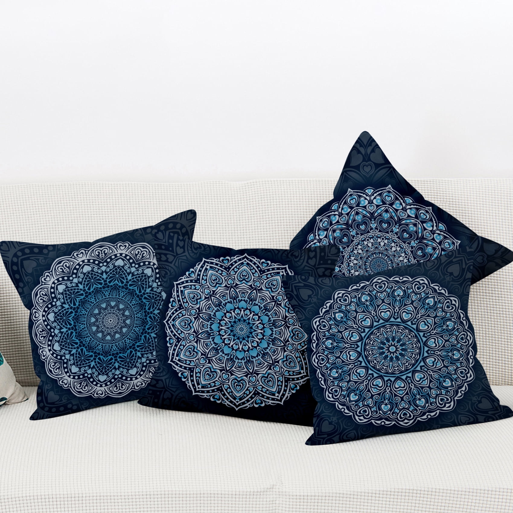 Pbobriich Set of 4 Boho Floral Throw Pillow Cases,Mandala Flower Linen Pillow Cover for Living Room Home Decor,20x20 In