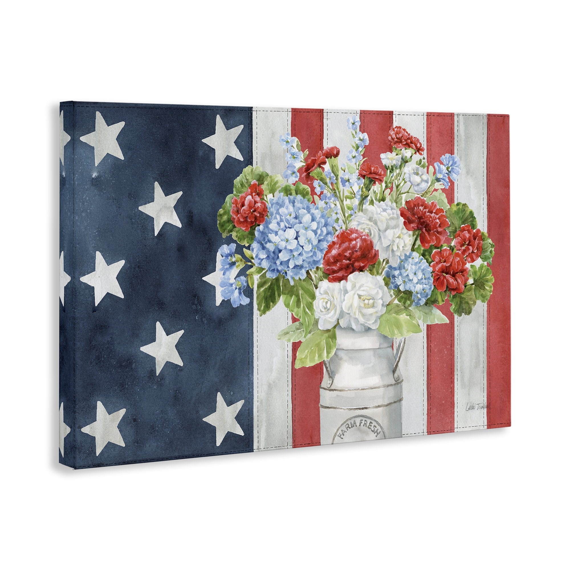 Stupell Industries American Flag Bouquet Patriotic Painting Wrapped Canvas Art Print Wall Art, 24 x 16