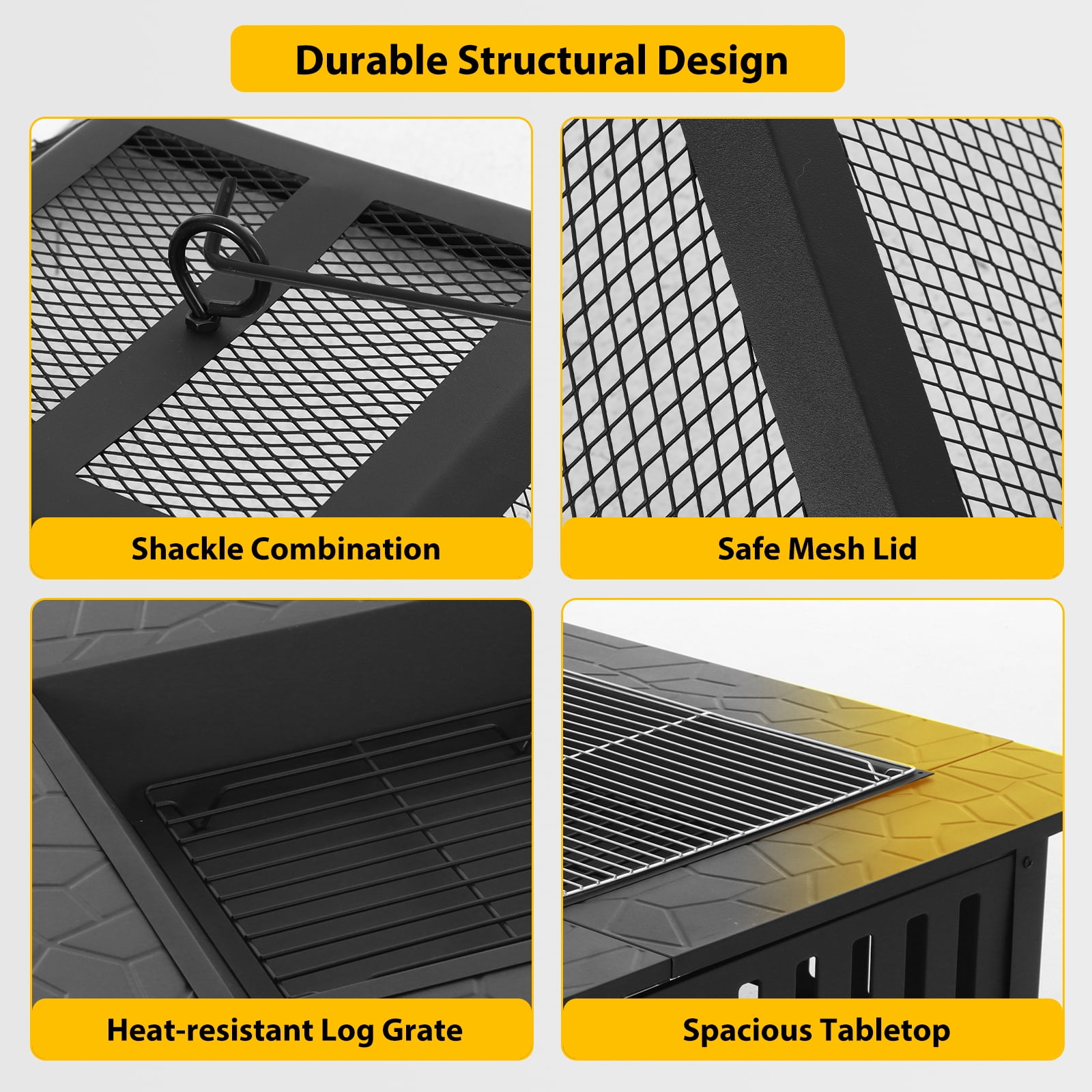 32" Square Metal Fire Pit for Outdoor Use, Backyard Fire Pits with Mesh Cover, Perfect for Camping, Patios, and Garden Gatherings, Durable and Stylish Firepit for Outside