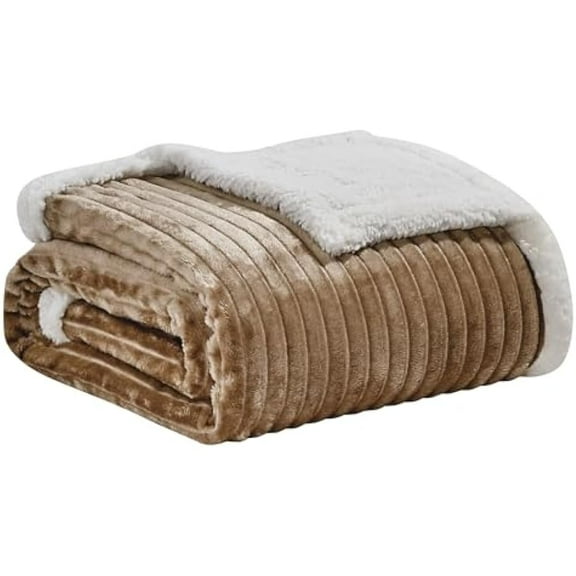 Faith, Hope, Love Home Décor King Size Corduroy Oversized Sherpa Blankets (90" x 90") - Taupe