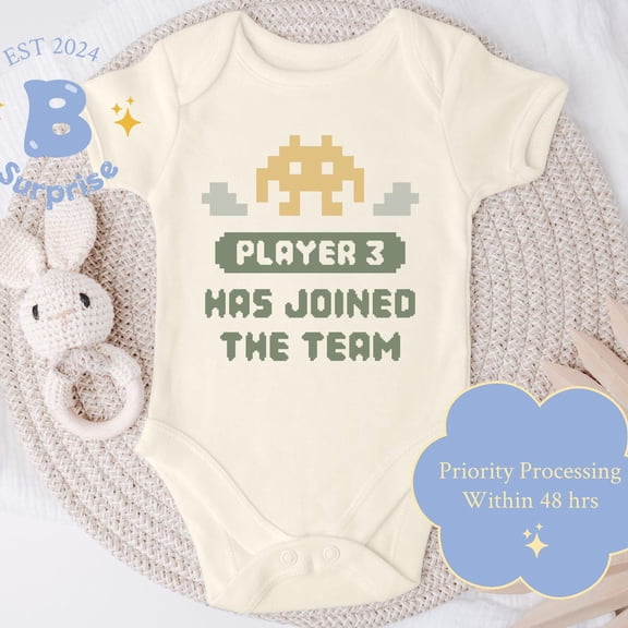 Player 3 Joined Onesie, Gamer Baby Bodysuit For Boys, Cute Gaming Baby Outfit, Video Game Theme Onesie, Newborn Shirt Cute Baby Onesie, BABY BODYSUIT LAT 4424