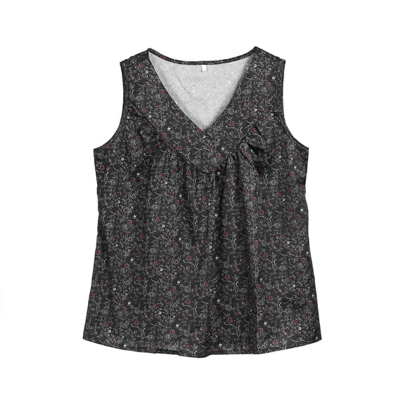 Luiryar Womens Summer Casual Floral Print Loose Sleeveless V Neck Blouse Lady Boho Lace T Shirt
