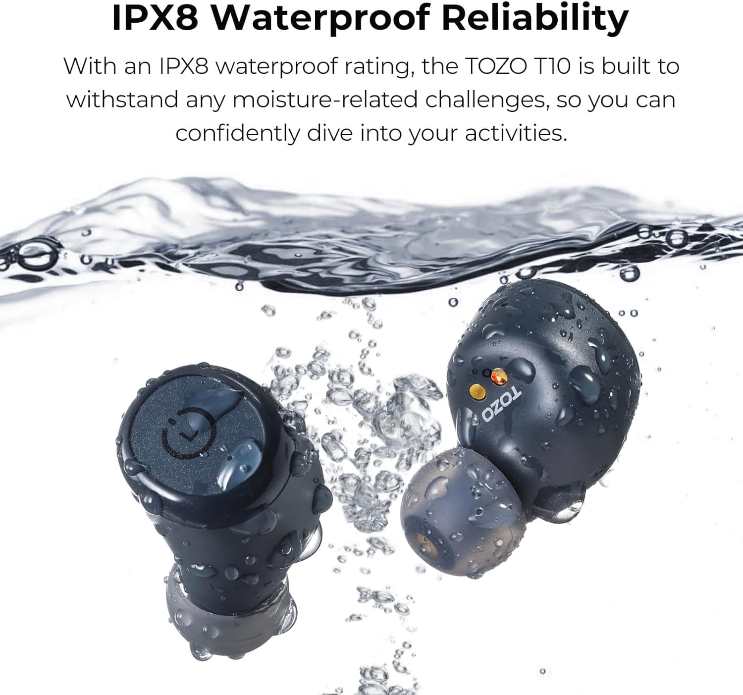 TOZO T10 Earbuds Wireless Bluetooth Headphones, 55H, Stereo Bass, App Customize 32 EQ, Wireless Charge, IPX8 Waterproof, 100+ White Noise Tracks, Ergonomic Design, Blue