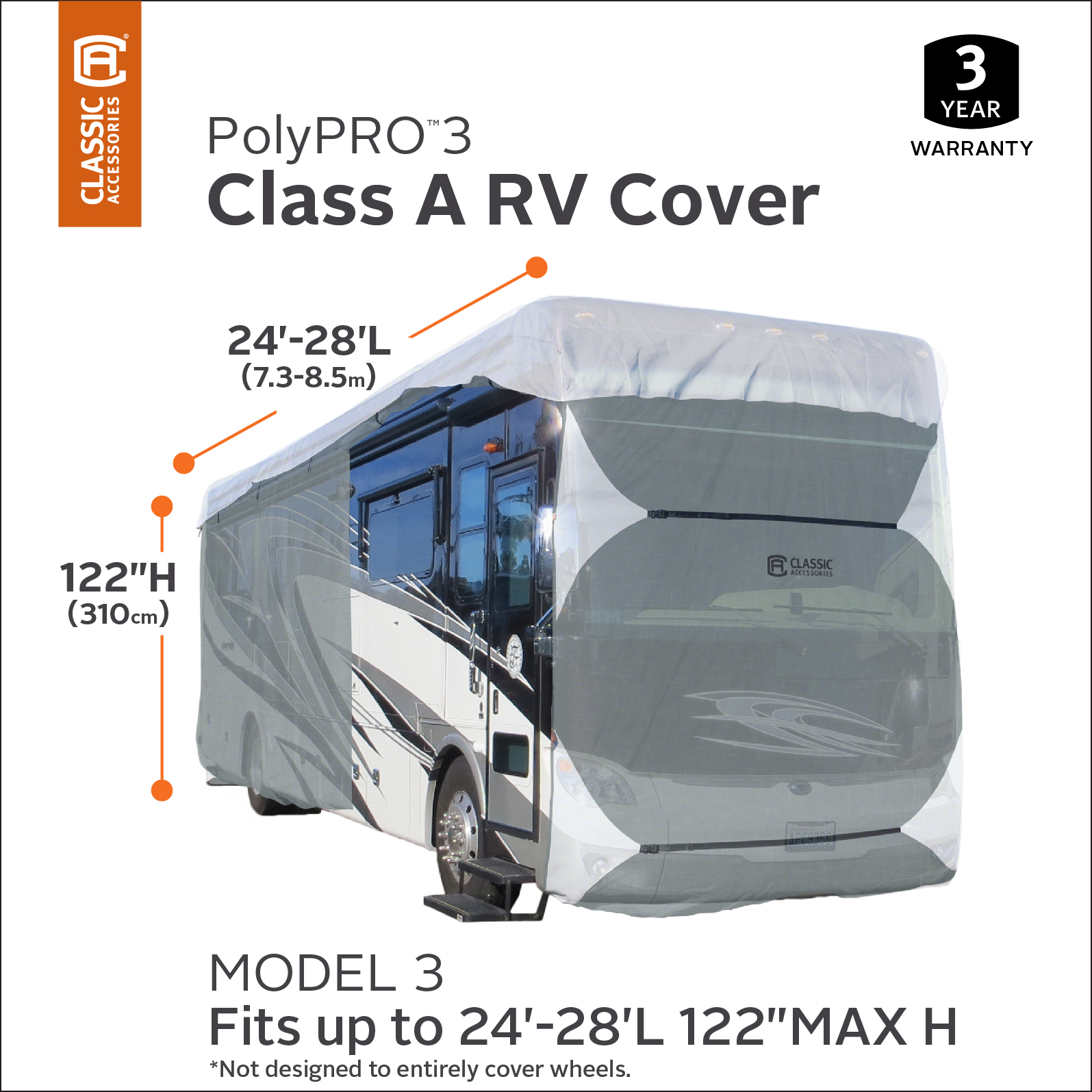 Classic Accessories OverDrive PolyPRO 3 Deluxe Class A RV Cover, Fits 24' - 28' RVs - Max Weather Protection with 3-Ply Poly Fabric Roof RV Cover (Model 3) - image 3 of 7