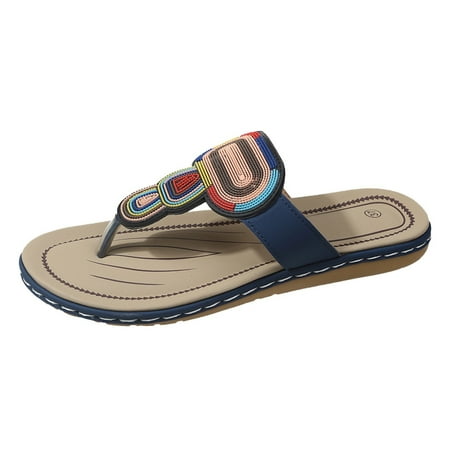 

Krdevn Women s Summer Fashion Leather Flip Flops Outdoor Beach Slippers Blue 7