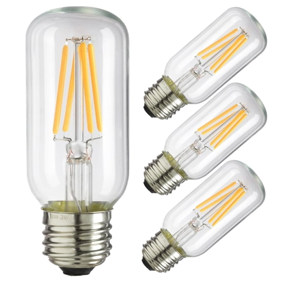 Diodesy- Pack of 4 T12/LED/FS/3W/E26/D/CL/27K/100MM LED Tubular Light Bulb, E26 Dimmable, Edison Antique Style Bulb, 3W (40W Equivalent), 350 Lumens, 2700K Warm White, Clear Glass, CRI85, ETL Listed