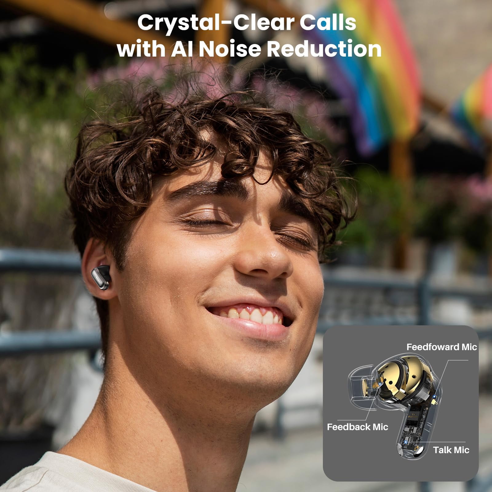 TOZO NC20 Active Noise Cancelling Wireless Earbuds, LDAC Hi-Res Sound Bluetooth Headphones, 6 Mics AI Call Ear Buds 80H Playtime, Dual Pairing, 32 EQ via App, IPX8 Waterproof, Wireless Charging Case