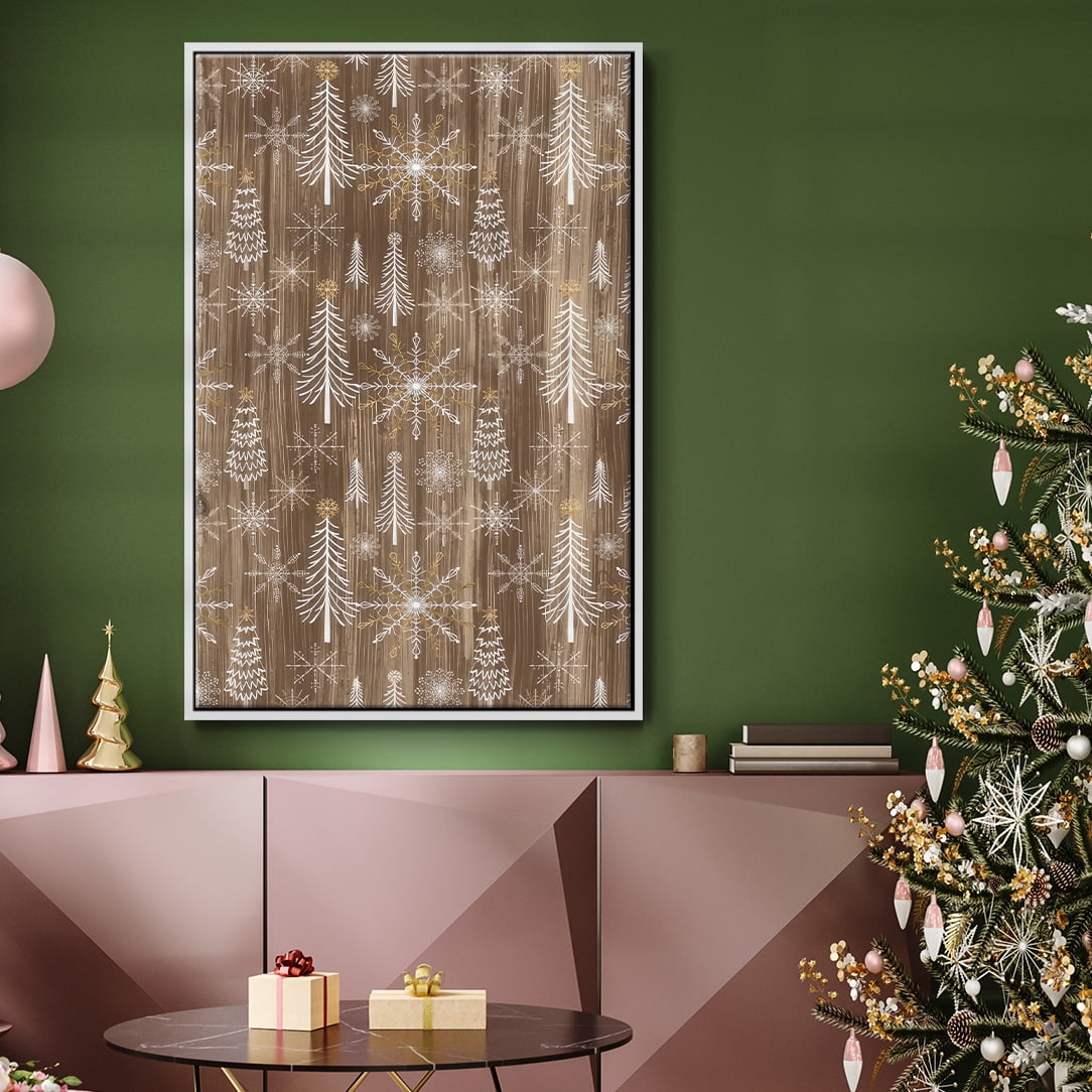 Barnwood Wonderland Collection E - Framed Gallery Wrapped Holiday Canvas - 17 x 25 - White Frame