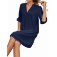 thumbnail image 3 of Shirts Dress for Women V Neck Short Sleeves Casual Flowy Summer Beach Vacation Shifts Navy Blue S, 3 of 8