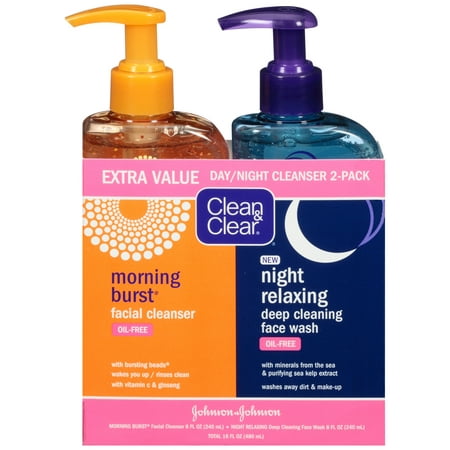 Clean & Clear 2-Pack Day & Night Face Wash, Oil-Free & (Best Clean And Clear Face Wash For Acne)