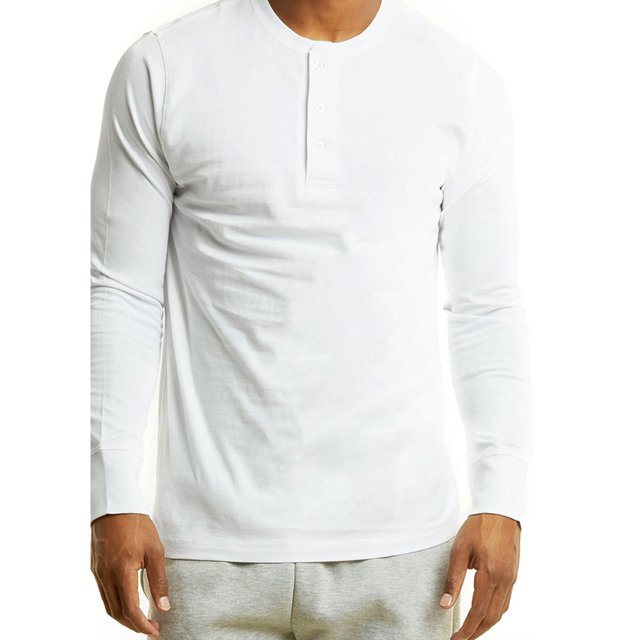 SLM Mens Cotton Thermal Tops Waffle Knit or Plain Henley Shirts -XL-Basic White