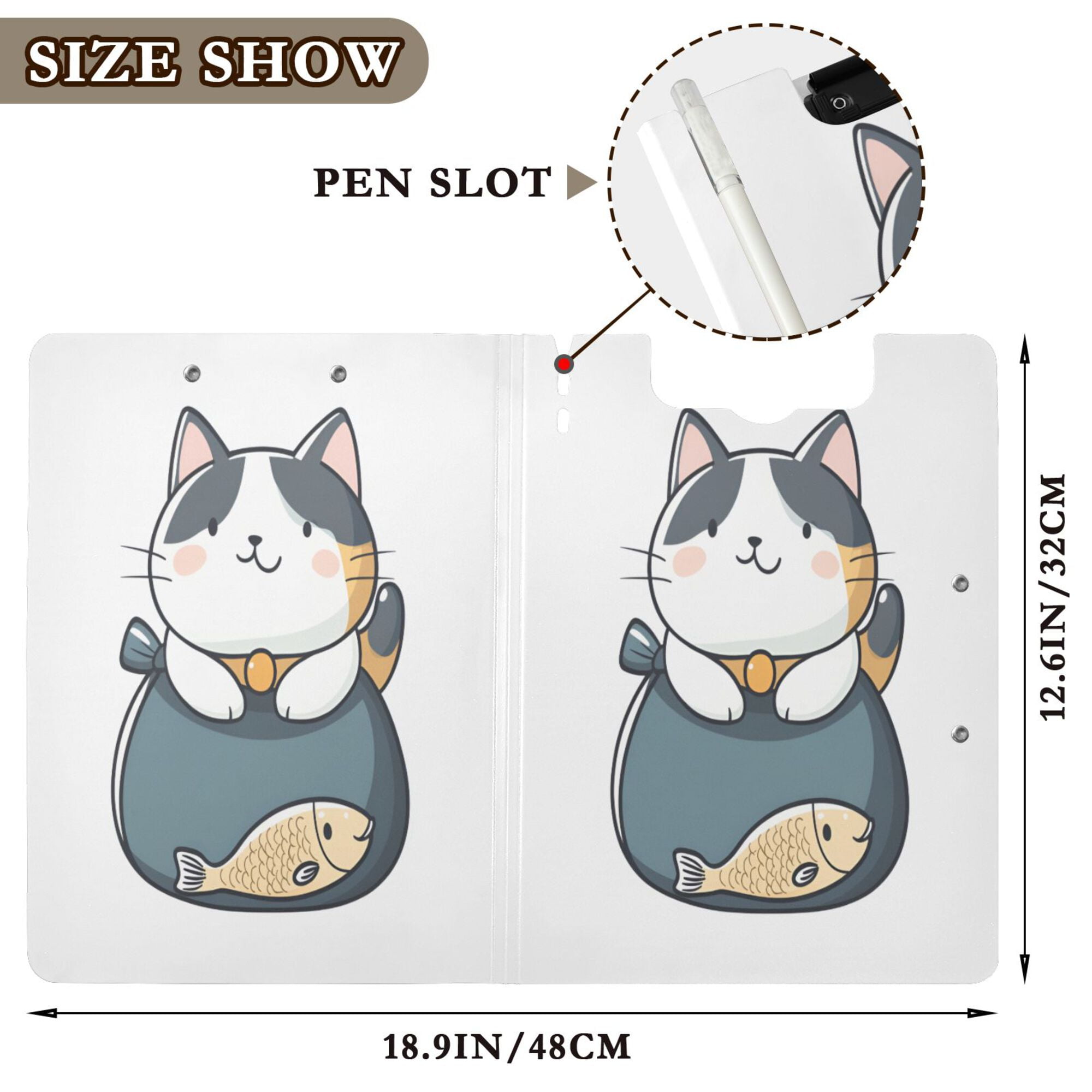 FORMRS A4 Clipboard Folder with Pen Holder Horizontal Foldable School Office Binder, Blue Cute Cat
