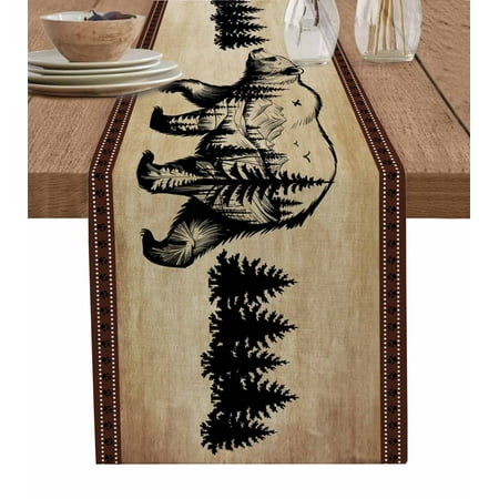 

Brown Black Bear Table Runner Farmhouse Cabin Forest Vintage Tablerunners 13 x 120 Inch Table Decorations Tabletop Scarf for Summer Gathering Holiday Farmhouse Kitchen Dining Decor