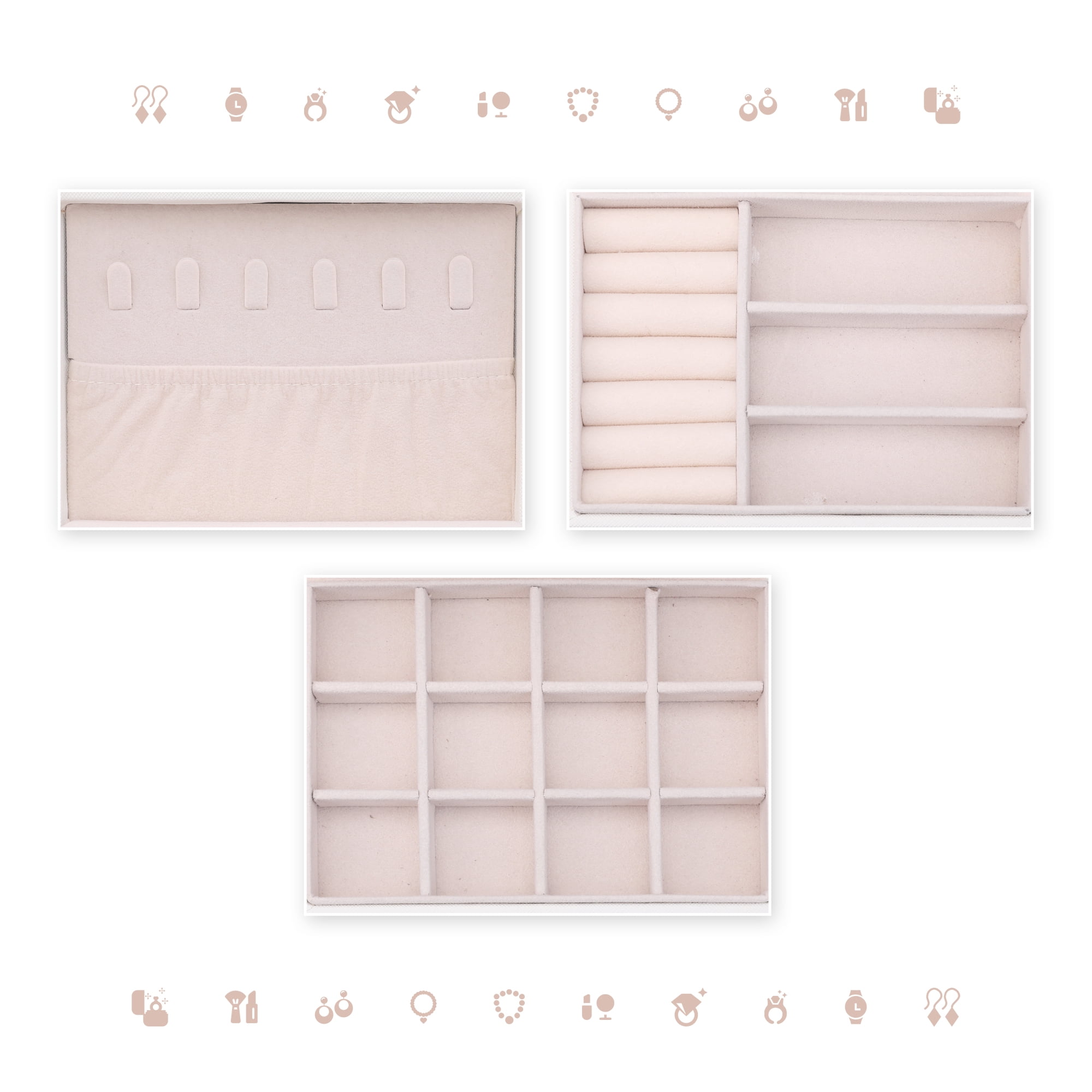 Unique Bargains 2 Layer Jewelry Box PU Leather Jewelry Case for Earring Necklace Ring Beige