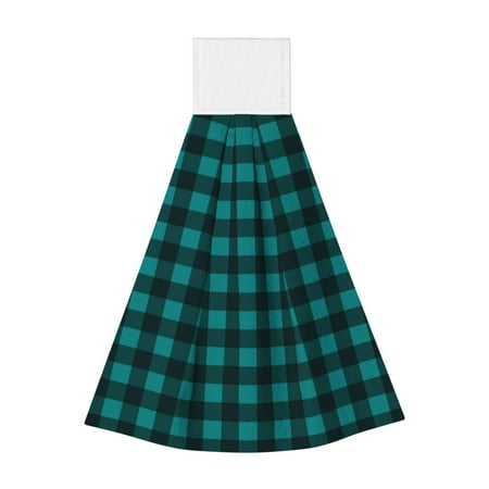 

Easygdp Teal On Black Plaid Kitchen Hand Towels Hanging Tie Towels Fast Drying Dish Cloth with Loop for Bathroom Restroom Home Decor